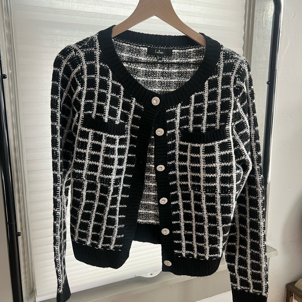 Lulus Black and White Checkered Cardigan